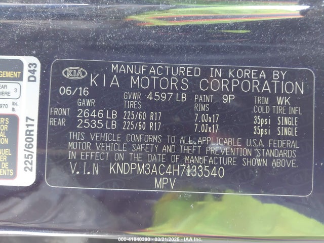 KNDPM3AC4H7133540 KIA Sportage Lx