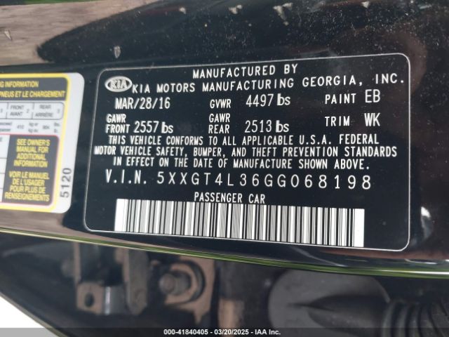 5XXGT4L36GG068198 KIA Optima Lx