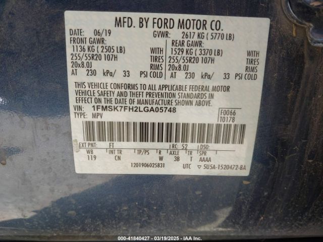 1FMSK7FH2LGA05748 Ford Explorer Limited