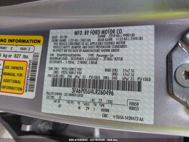 Ford Fusion Plug-in Hybrid Titanium 2020 3FA6P0SU4LR260496 Image 9
