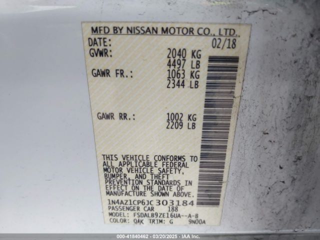 1N4AZ1CP6JC303184 Nissan LEAF S