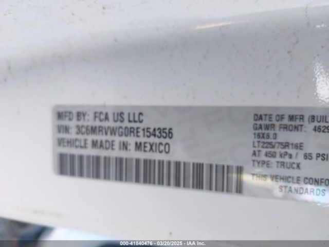3C6MRVWG0RE154356 RAM Promaster 3500 Tradesman Low Roof 136 Wb W/pass Seat