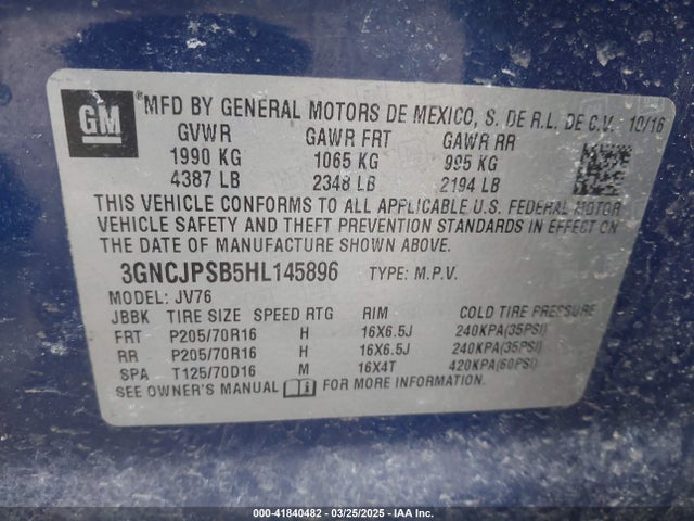 3GNCJPSB5HL145896 Chevrolet Trax Lt