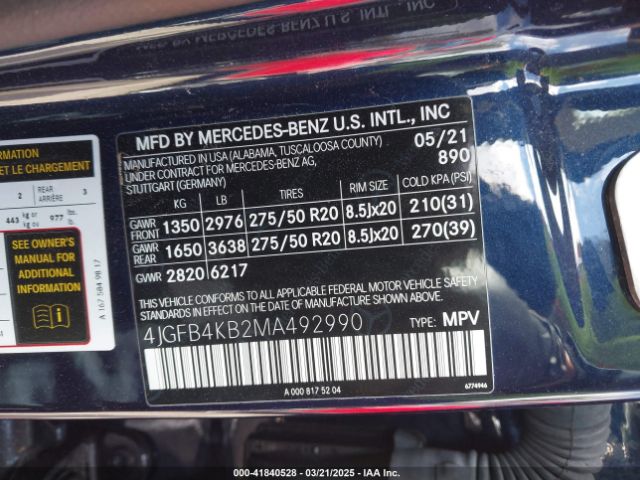 4JGFB4KB2MA492990 Mercedes-Benz Gle 350 4matic
