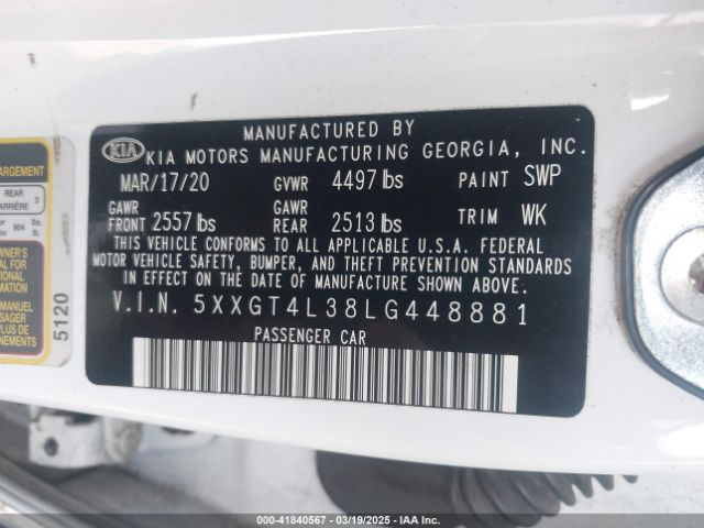 5XXGT4L38LG448881 KIA Optima Lx