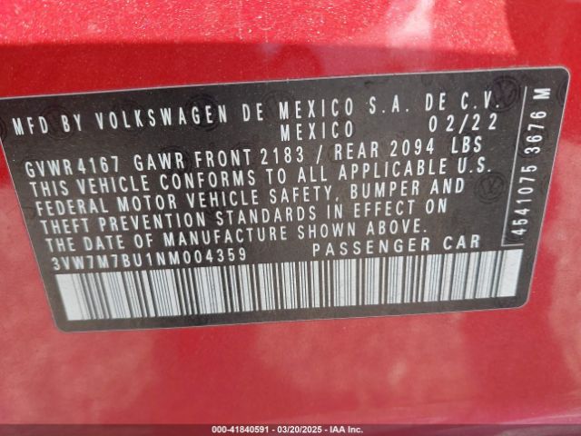 2022 VOLKSWAGEN JETTA 3VW7M7BU1NM004359 Photo 8