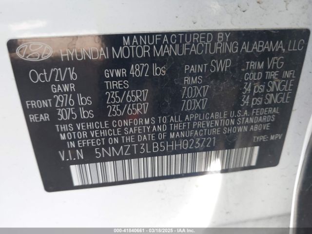 5NMZT3LB5HH023721 Hyundai Santa Fe Sport 2.4l