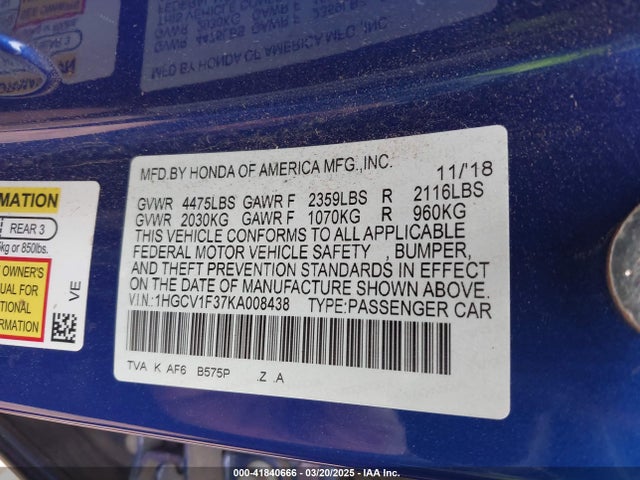 1HGCV1F37KA008438 Honda Accord Sport