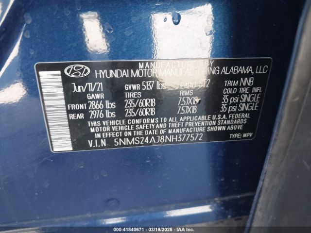 5NMS24AJ8NH377572 Hyundai Santa Fe Sel