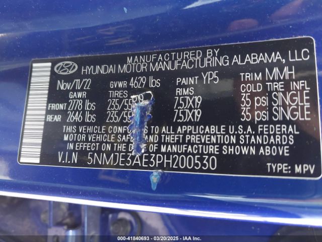 5NMJE3AE3PH200530 Hyundai Tucson Limited