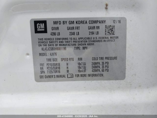 KL4CJCSBXHB081190 Buick Encore Essence