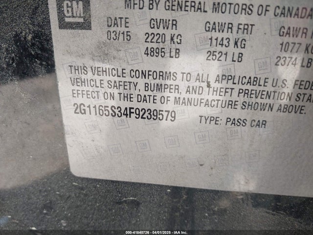 Chevrolet IMPALA 2LZ 2015 2G1165S34F9239579 Image 9