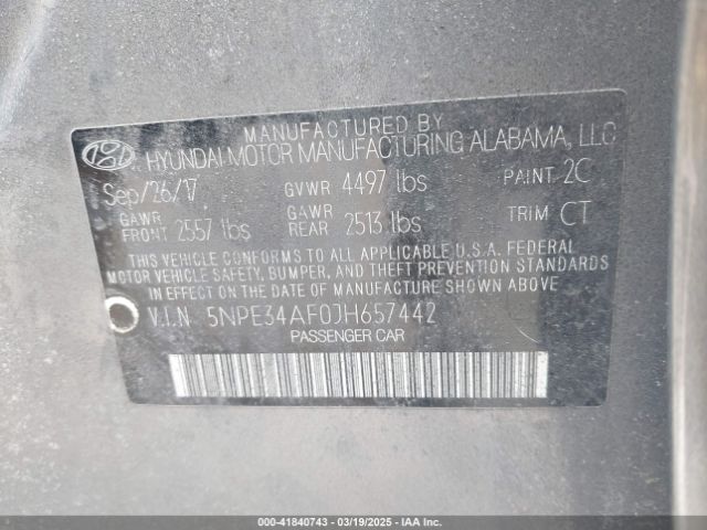 5NPE34AF0JH657442 Hyundai SONATA SEL