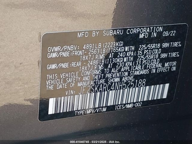 JF2SKARC4NH525188 Subaru Forester Touring