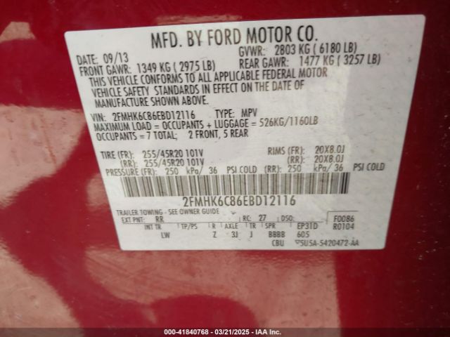 2FMHK6C86EBD12116 Ford FLEX SEL
