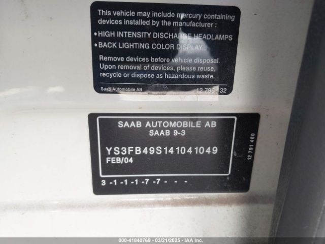 2004 SAAB 9-3 YS3FB49S141041049 Photo 8