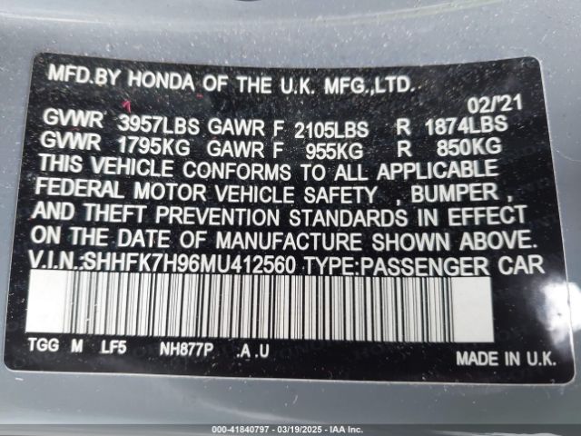SHHFK7H96MU412560 Honda Civic Sport Touring