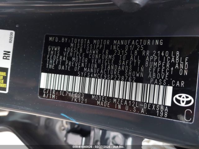 5YFS4MCE9SP228762 Toyota COROLLA SE