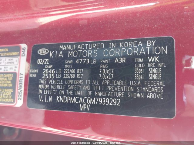 KNDPMCAC6M7939292 KIA Sportage Lx