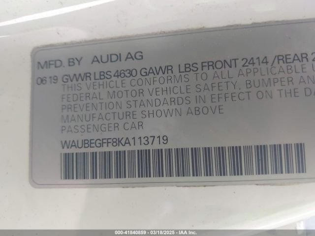 WAUBEGFF8KA113719 Audi A3 45 Premium