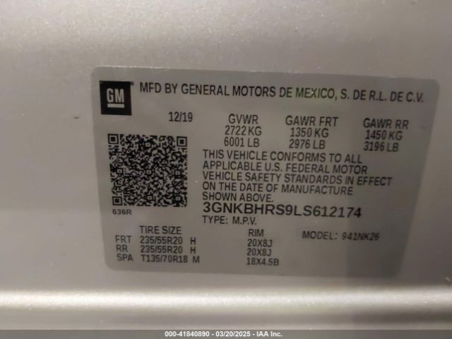 3GNKBHRS9LS612174 Chevrolet Blazer Awd 2lt