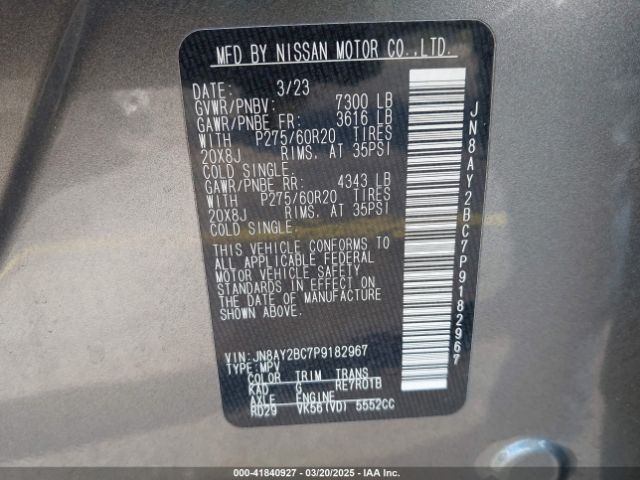 JN8AY2BC7P9182967 Nissan Armada Sl 2wd