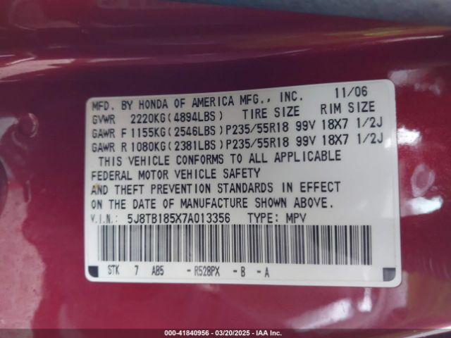 2007 ACURA RDX 5J8TB185X7A013356 Photo 8