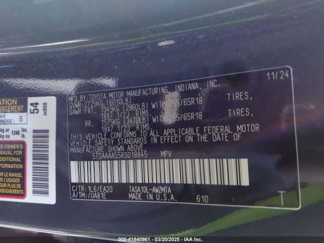 5TDAAAA55RS018845 Toyota Grand Highlander Xle