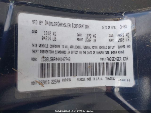 2004 CHRYSLER SEBRING 1C3EL56R44N147743 Photo 8
