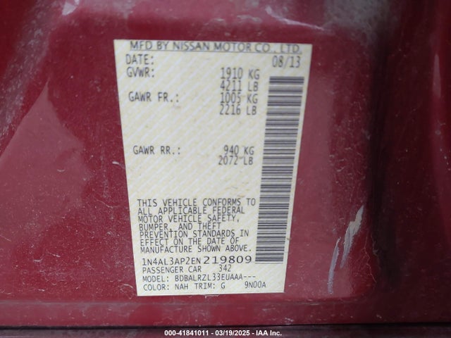 1N4AL3AP2EN219809 Nissan Altima 2.5 S