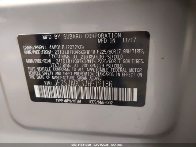 JF2SJAGC3JH519186 Subaru Forester 2.5i Premium