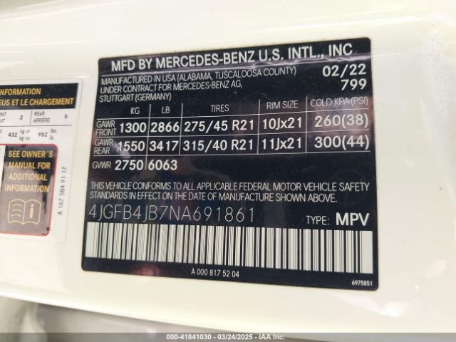 4JGFB4JB7NA691861 Mercedes-Benz GLE 350