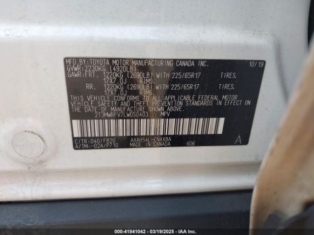 2T3MWRFV7LW050403 Toyota Rav4 Hybrid Le