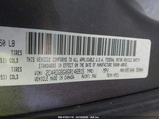 2C4RDGBG0GR146915 Dodge Grand Caravan American Value Pkg
