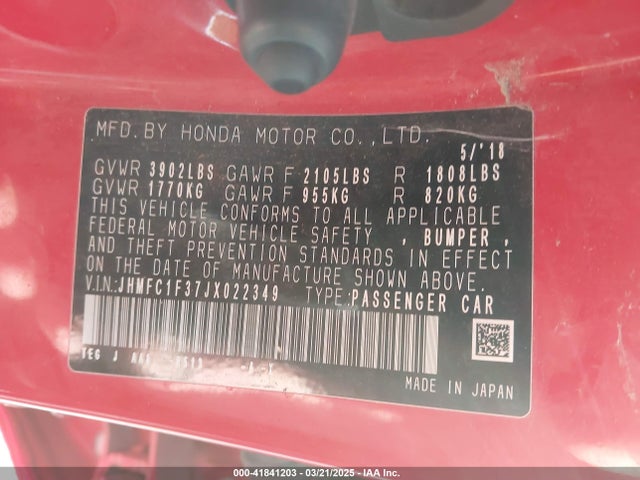 JHMFC1F37JX022349 Honda l15b7