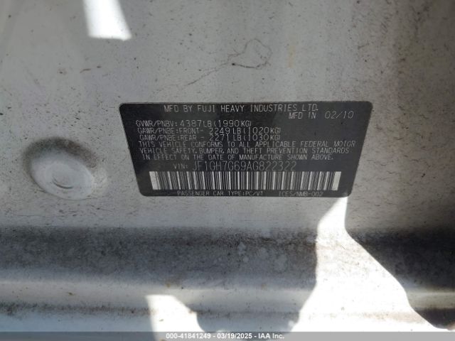 2010 SUBARU IMPREZA JF1GH7G69AG822322 Photo 8