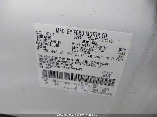 1FM5K8D88EGB94477 Ford EXPLORER XLT