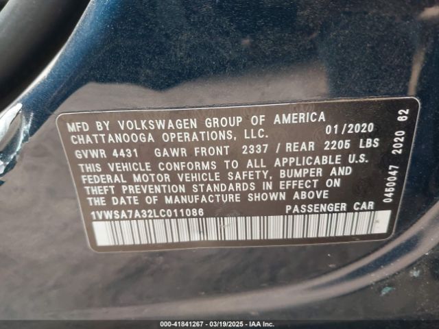 2020 VOLKSWAGEN PASSAT 1VWSA7A32LC011086 Photo 8