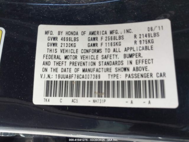 2012 ACURA TL 19UUA8F78CA007389 Photo 8