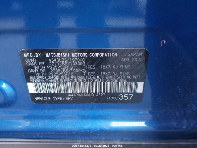 JA4APVAU0NU014327 Mitsubishi Outlander Sport 2.0 Se 2wd