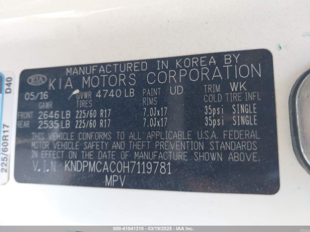 KNDPMCAC0H7119781 KIA Sportage Lx