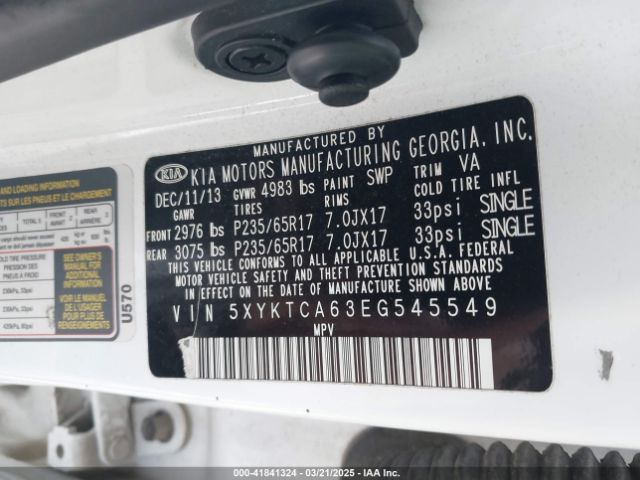 5XYKTCA63EG545549 KIA SORENTO LX