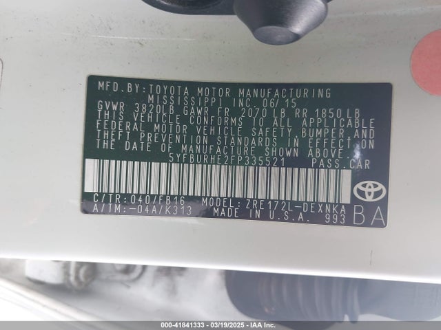 Toyota COROLLA LE 2015 5YFBURHE2FP335521 Image 9
