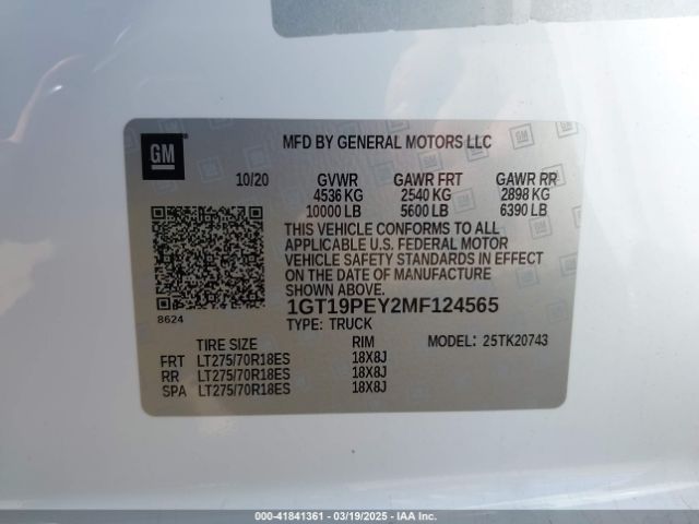 1GT19PEY2MF124565 GMC Sierra 2500hd 4wd  Standard Bed At4