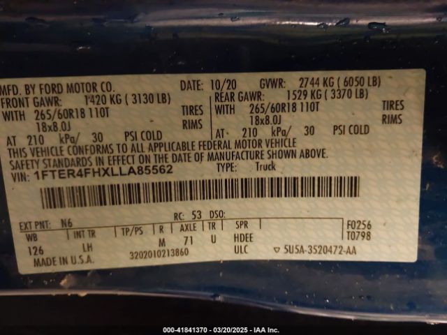 2020 FORD RANGER 1FTER4FHXLLA85562 Photo 8