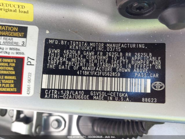 4T1BK1FK3FU562859 Toyota Camry Xle V6