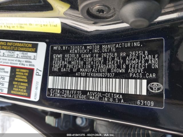 4T1BF1FK6HU627937 Toyota CAMRY SE