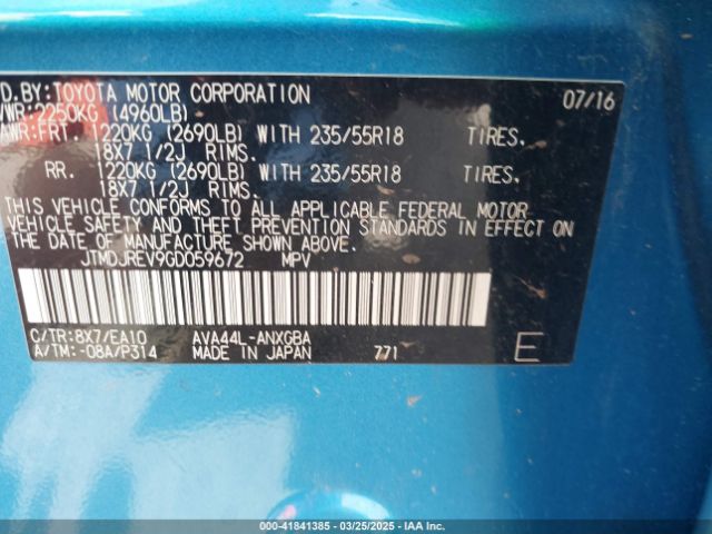 JTMDJREV9GD059672 Toyota Rav4 Hybrid Limited