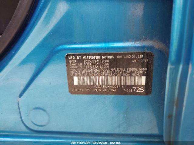 ML32A3HJXHH006716 Mitsubishi MIRAGE ES