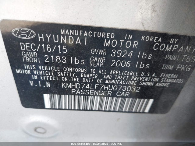 Hyundai ELANTRA SE 2017 KMHD74LF7HU073032 Image 9